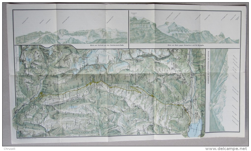 Topografische - Reisekarte Klausen Post Linthal- Altdorf Mit Postauto Saurer Car - Linthal