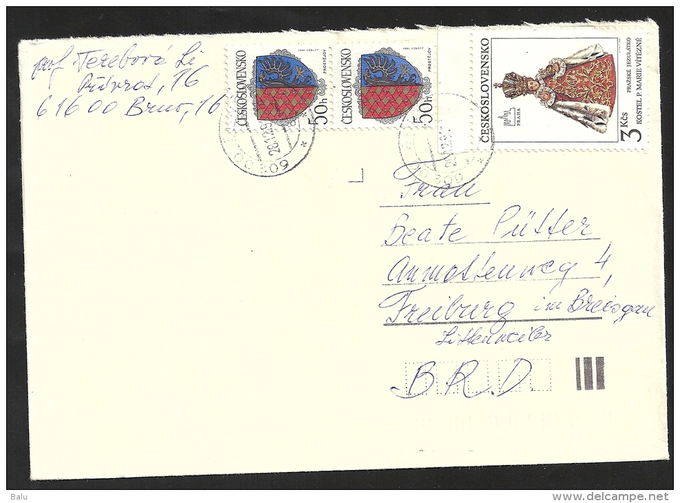 CSSR Ceskoslovensko Czechoslovakia 1991 Brief Von Brno Nach Deutschland Michel 3042, 3096 Yvert 2843, 2896 - Brieven En Documenten