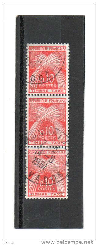 FRANCE   3 Timbres Se Tenant  10 C   Année 1960   Y&T:  Taxe 91      (belles Oblitérations - 1960-.... Oblitérés