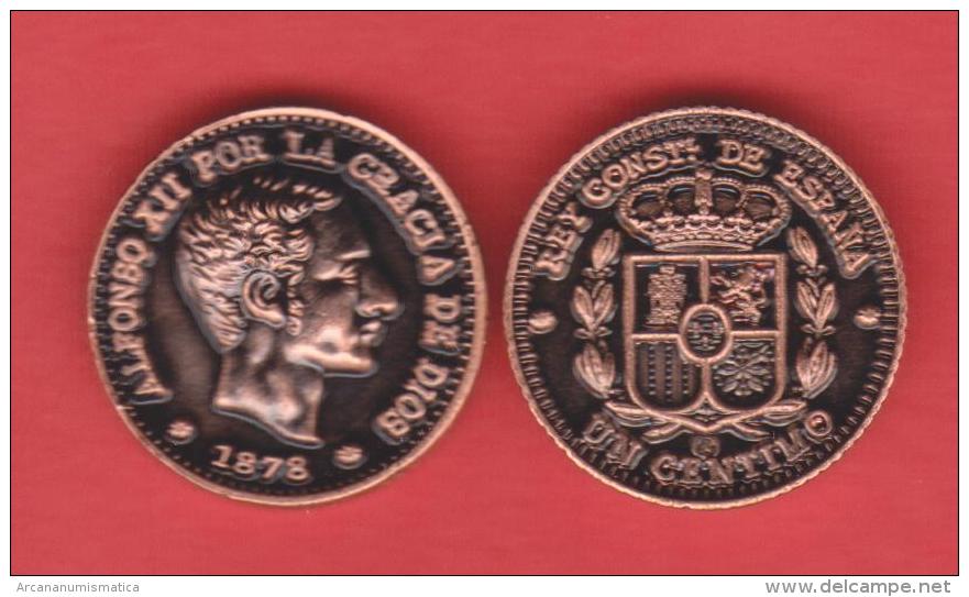 VERY RARE!!! Alfonso XII 1 Céntimos 1.878 Cobre KM#Pn13 SC/UNC T-DL-10.548 COPY Suiza - Prove & Monete Ribattute