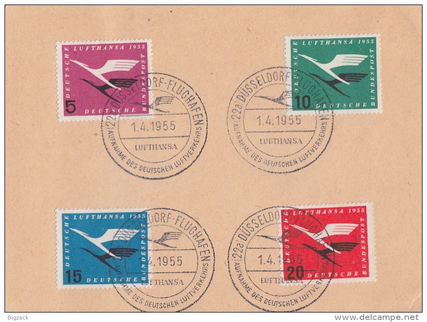 Bund Karte Mif Minr.205-208 SST Düsseldorf-Flughafen 1.4.55 - Briefe U. Dokumente