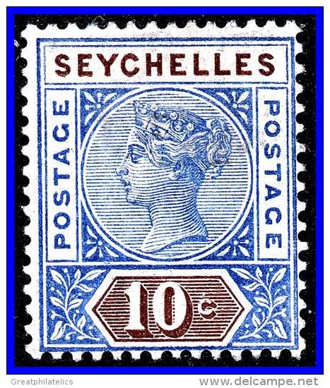 SEYCHELLES 1892 VICTORIA 10c SC#7//SG#12 (DIE II) £10,00 MH Nat GUM FOLD (D0352) - Seychellen (...-1976)