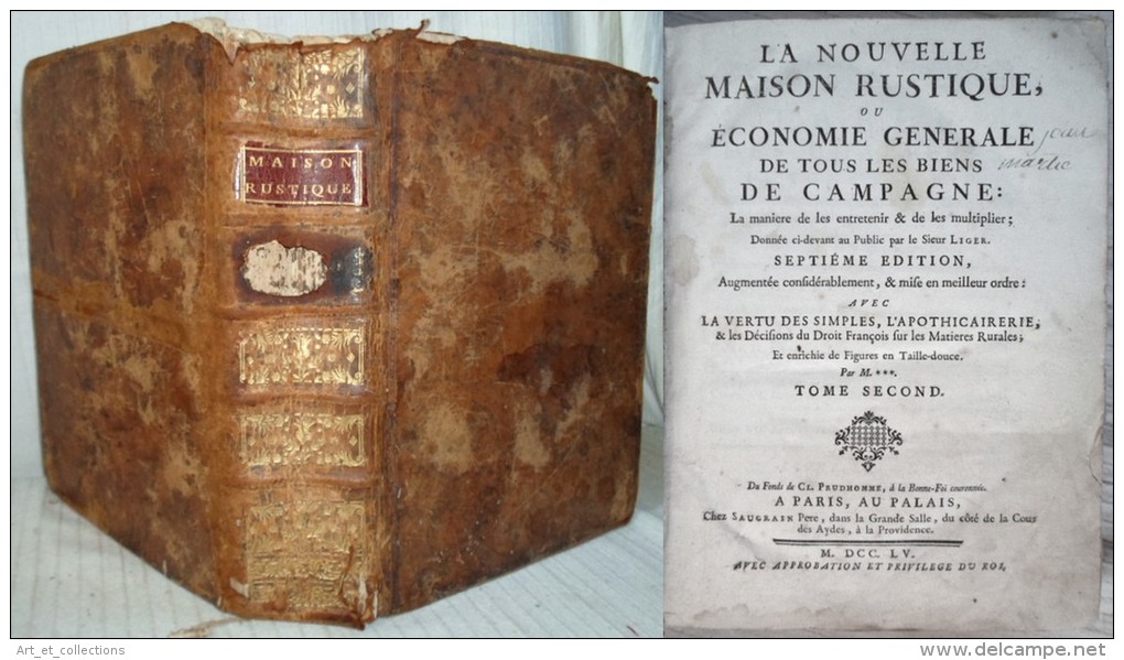 MAISON RUSTIQUE   / 2è Tome Illustré De 1755 / Jardins,  Vigne, Chasse, Etc - 1701-1800