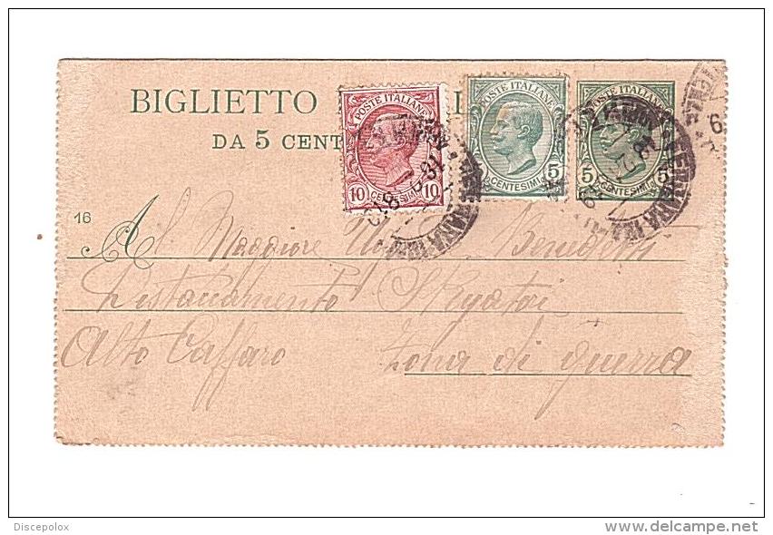 XW 1058 Biglietto Postale Da 5 Centesimi - Aggiunta Di 15 Centesimi - Zona Di Guerra Alto Caffaro (Brescia) 1918 - Storia Postale