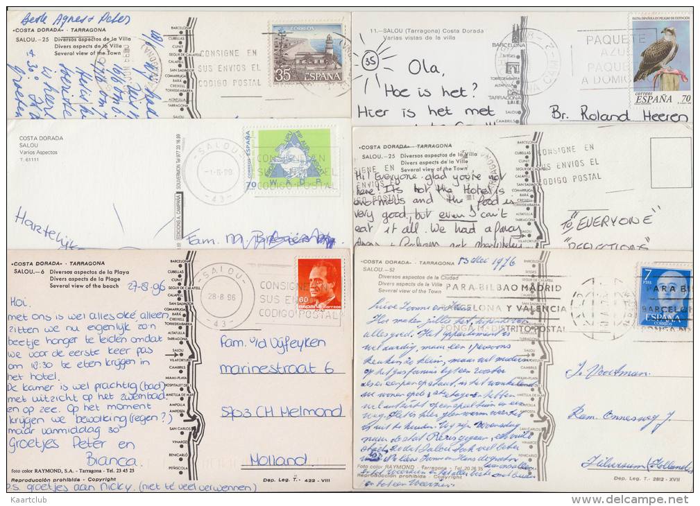 6 POSTCARDS - MAPS / CARTES 'SALOU' Multiviews -Tarrogona, Costa Dorada - Espana/Spain - 5 - 99 Postkaarten