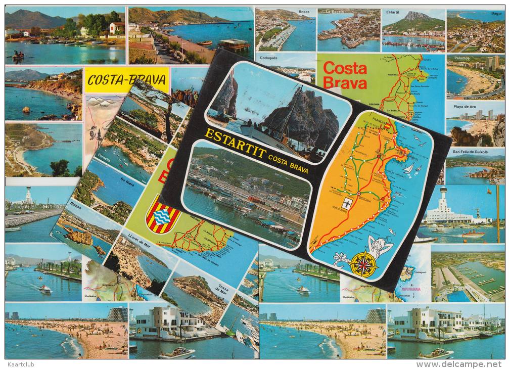 6 POSTCARDS - MAPS / CARTES 'Costa Brava' Multiviews  - Espana/Spain - 5 - 99 Postkaarten