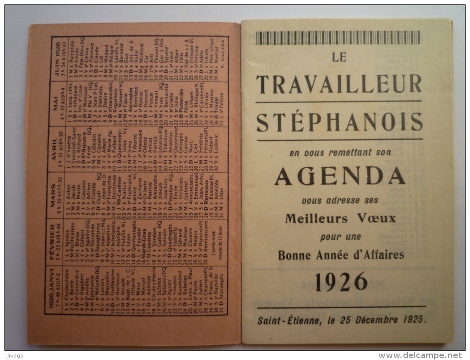 Le  TRAVAILLEUR  STEPHANOIS  :  Agenda  Pour  1926 - Grand Format : 1921-40