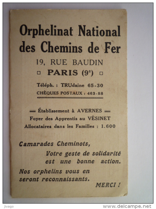 Calendrier  1944  :  Orphelinat National Des Chemins De  FER - Tamaño Grande : 1921-40