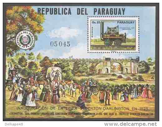 Paraguay 1976 B271 Mi 2782 Aero ** Locomotive “Locomotion” Great Britain - Opening 1st Railway Line / Eisenbahnlinie - Treinen