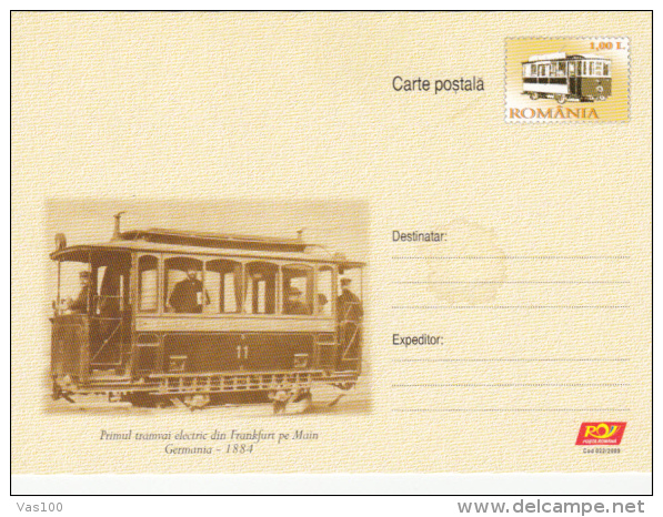 TRAM, TRAMWAYS, FIRST ELECTRIC TRAMWAY, PC STATIONERY, ENTIER POSTAL, 2009, ROMANIA - Strassenbahnen