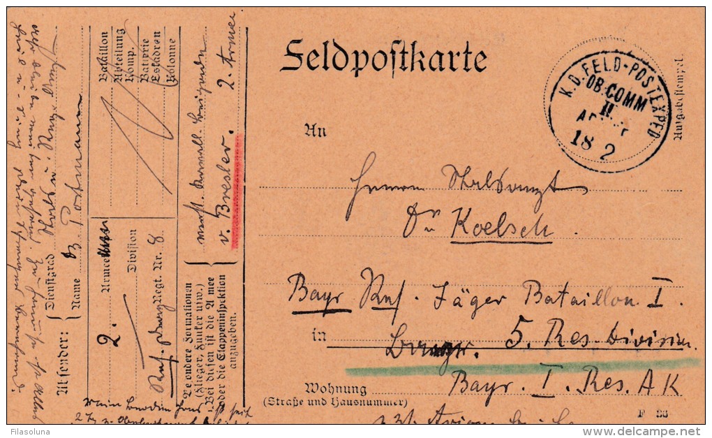 01091 Enteropostal Le Vergnier A Bayr. 1915 - Feldpost (Portofreiheit)