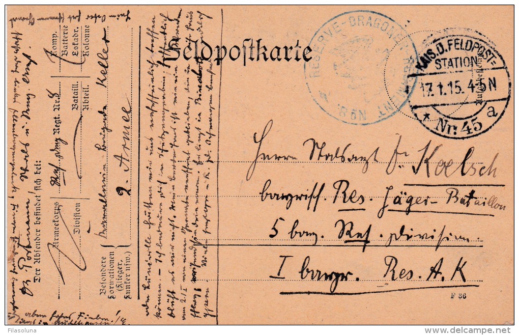 01091 Enteropostal Kais D. Feldpost A Kerlsch 1915 - Feldpost (postage Free)