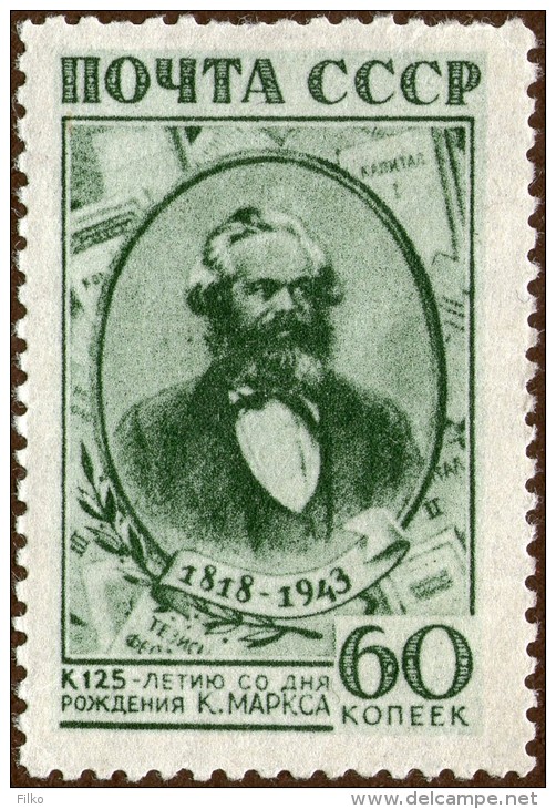 USSR,1943,Y&T#910,Mi#875,Scott#904,125th Anniversary Of The Birth Of Karl Marx,MNH * *,see Scan - Unused Stamps