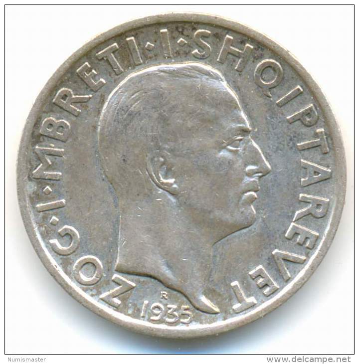 ALBANIA , 1  FRANG AR 1935 R , SILVER COIN - Albania