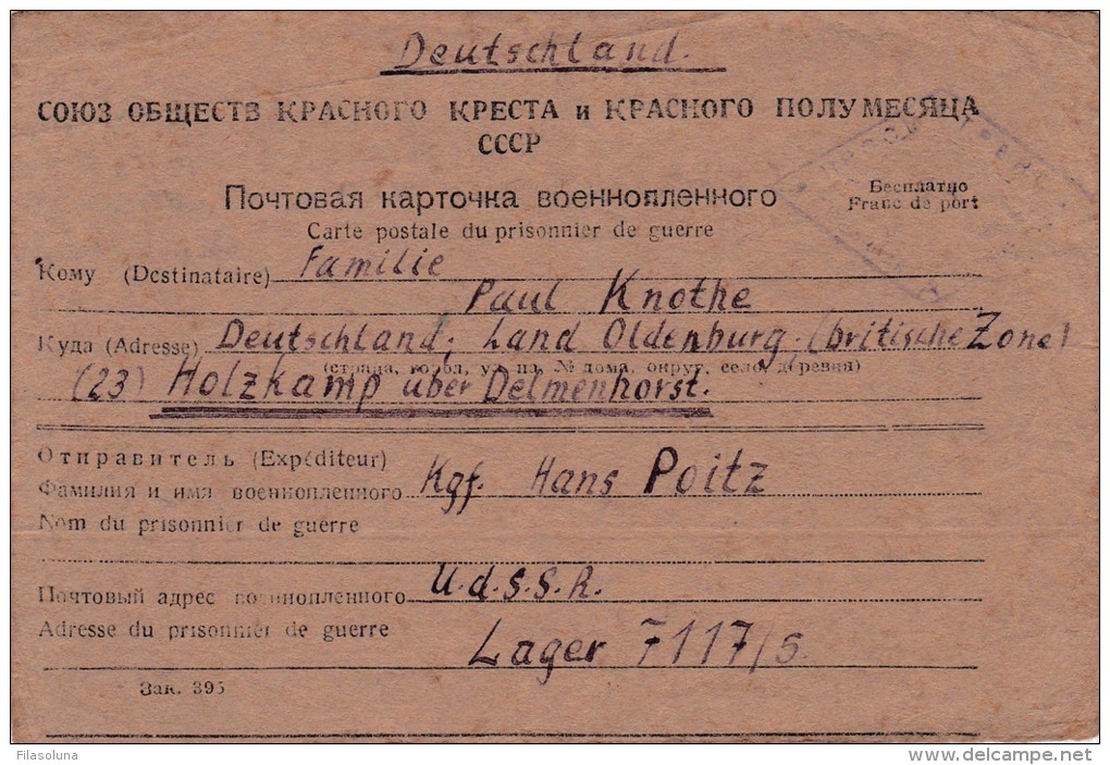 01098 Enteropostal Correspondance Des Prisioners De Guerre De Nimes, 1948 - Privé Postkaarten - Gebruikt