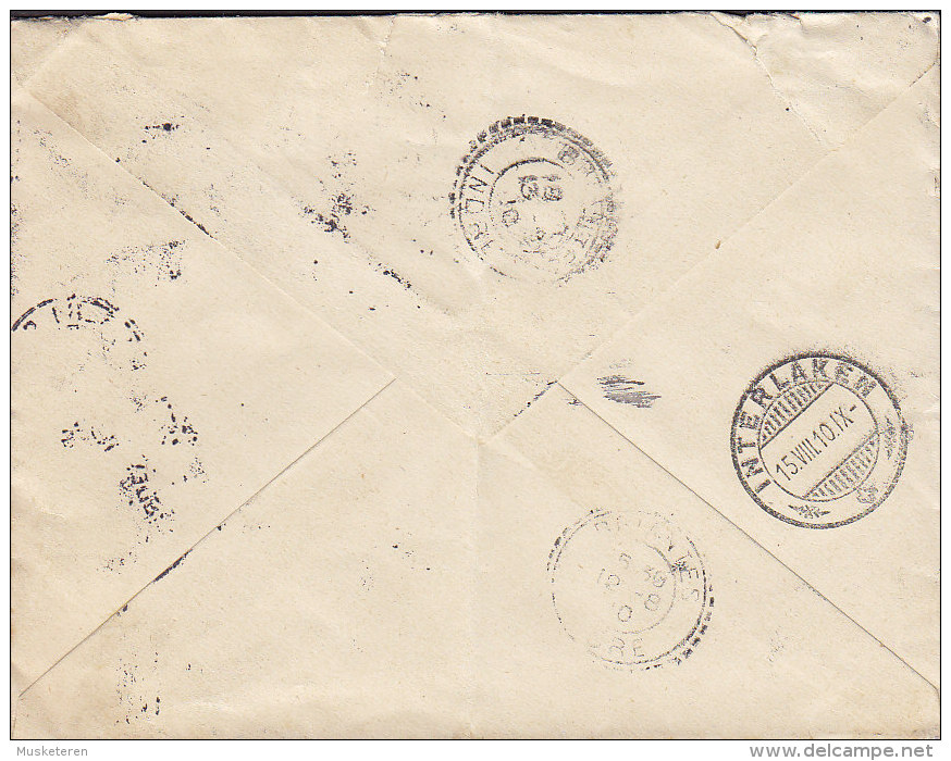 France PARIS 1910 Cover Lettre Via ´Perle´ BRUNTES Indre To INTERLAKEN Suisse ERROR Variety Semeuse (4 Scans) - Lettres & Documents