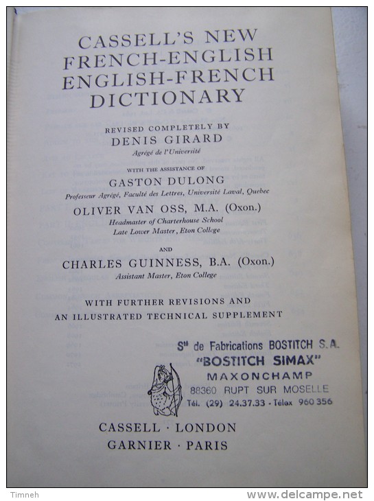 CASSEL S NEW FRENCH ENGLISH ENGLIDH FRENCH DICTIONARY 1972 CASSEL LONDON GARNIER PARIS - Linguistique