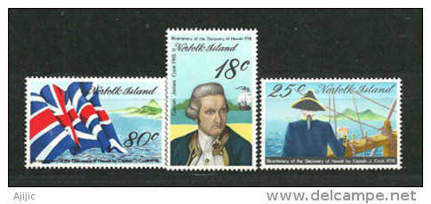 Découverte De Hawaï Par James Cook  En 1778.  Yv. #  201/03 . Neufs **. De L'ile Norfolk - Explorateurs