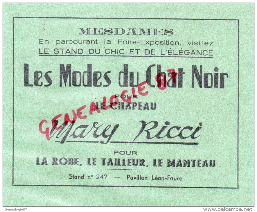 87 - LIMOGES - PUBLICITE  CARTONNEE CHOCOLAT DACCORD - RUE JULES FERRY - FOIRE EXPO 1949-  MODES DU CHAT NOIR MARY RICCI - Publicidad