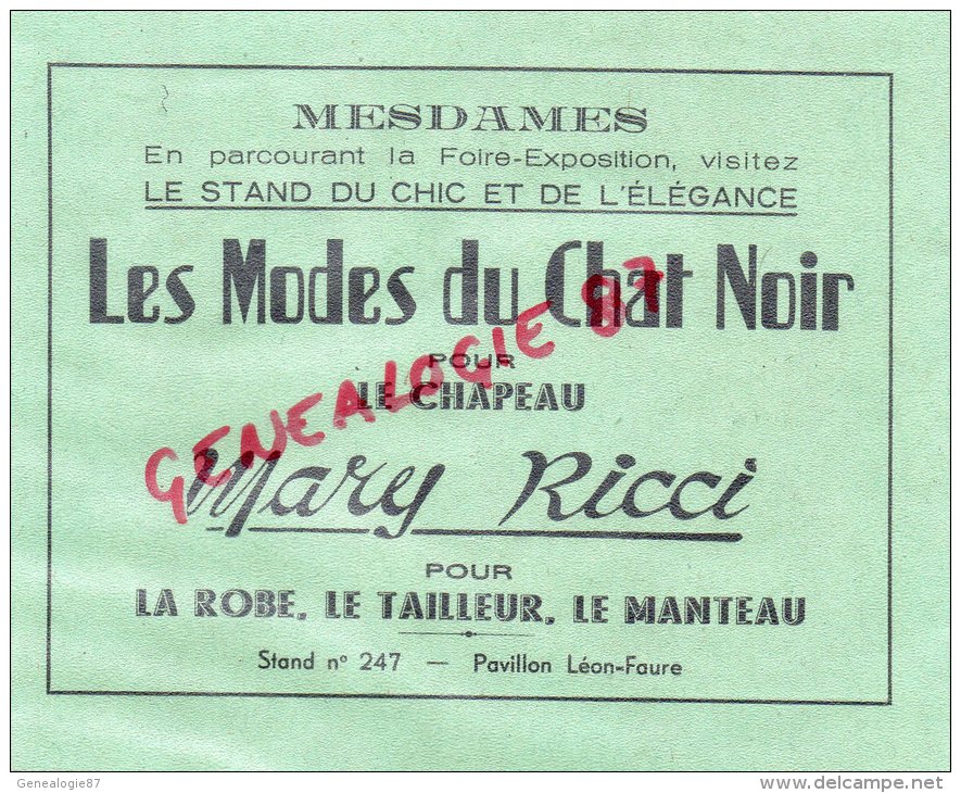 87 - LIMOGES - PUBLICITE  CARTONNEE CHOCOLAT DACCORD - RUE JULES FERRY - FOIRE EXPO 1949-  MODES DU CHAT NOIR MARY RICCI - Publicités