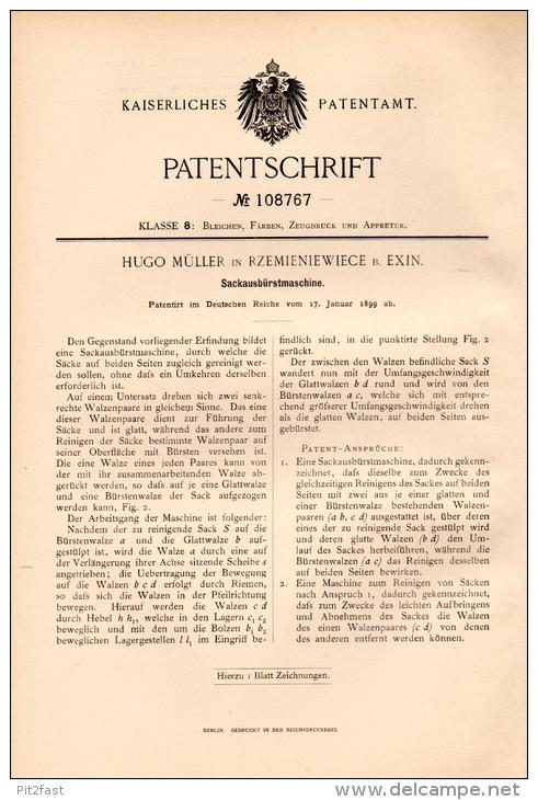 Original Patentschrift - H. Müller In Exin / Kcynia , 1899 , Sack - Ausbürstmaschine , Rzemieneiwiece !!! - Maschinen