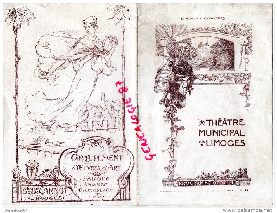 87 - LIMOGES - PROGRAMME THEATRE MUNICIPAL DIR. CAZAUTETS SAISON 1920-1921- MIREILLE DE GOUNOD - Programme