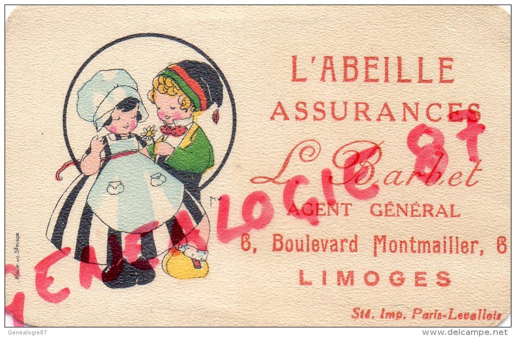 87 - LIMOGES - CARTE PUBLICITAIRE L' ABEILLE ASSURANCES L. BARBET 6 BD MONTMAILLER - Pubblicitari