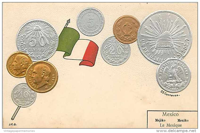 210507-Mexico Coins, Embossed Postcard, UDB, J.C.S. - Coins (pictures)