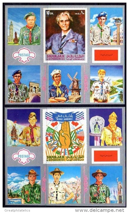 SHARJAH = SCOUTS JAMBOREE X2 S/S MNH COSTUMES UNIFORMS, BUDDHA STATUE, LIBERTY (D059) - Other & Unclassified
