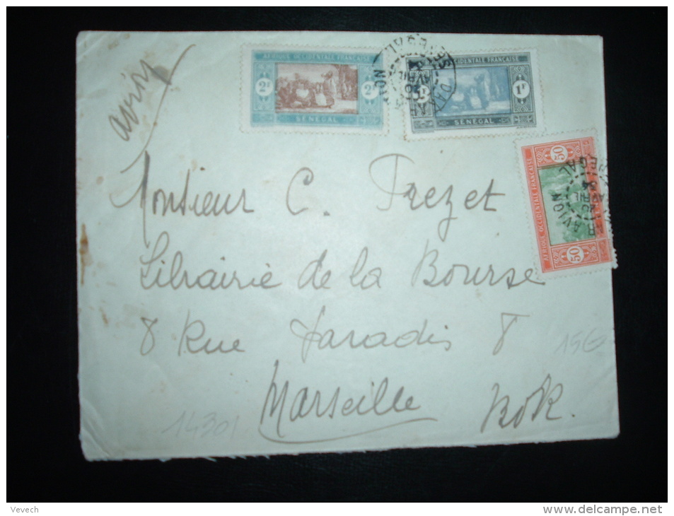 LETTRE PAR AVION POUR FRANCE TP 2F + 1F + 50C OBL. 20 AVRIL 34 DAKAR AVION SENEGAL - Storia Postale