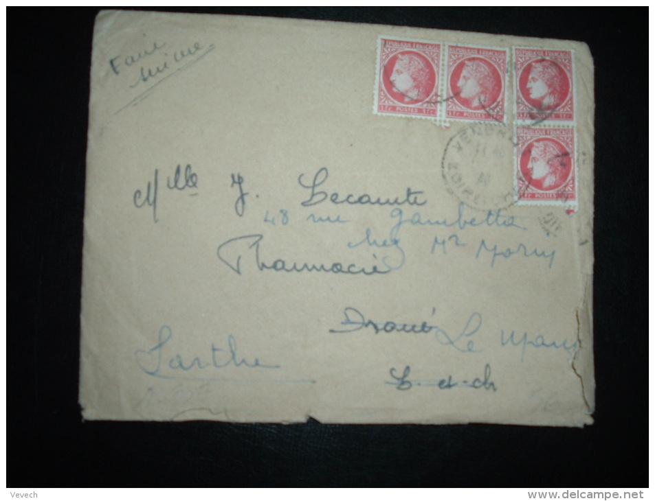 LETTRE TP CERES DE MAZELIN 1F X4 OBL. VENDOME (41 LOIR ET CHER) - 1945-47 Ceres De Mazelin