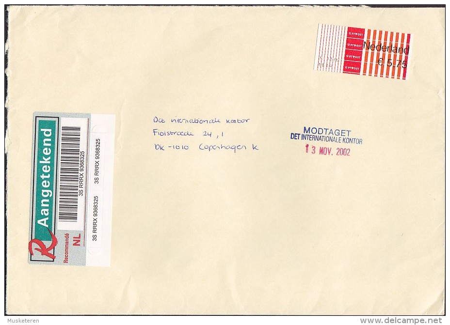 Netherlands Registered Aangetekend Einschreiben Label ATM / Frama Label 2002 Cover Brief To Denmark - Storia Postale