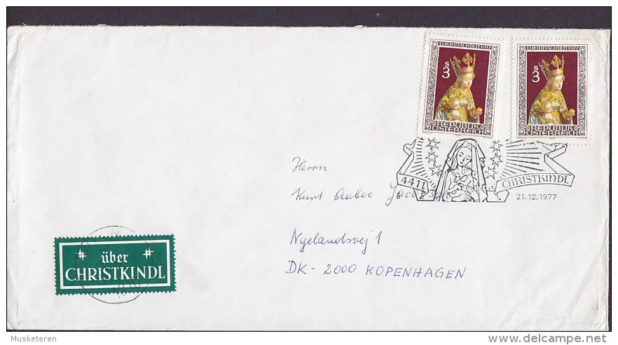 Austria ÜBER CHRISTKINDL Label & Sonderstempel 21.12.1977 Cover Brief Weihnachten Christmas Jul Noel Navidad (2 Scans) - Briefe U. Dokumente