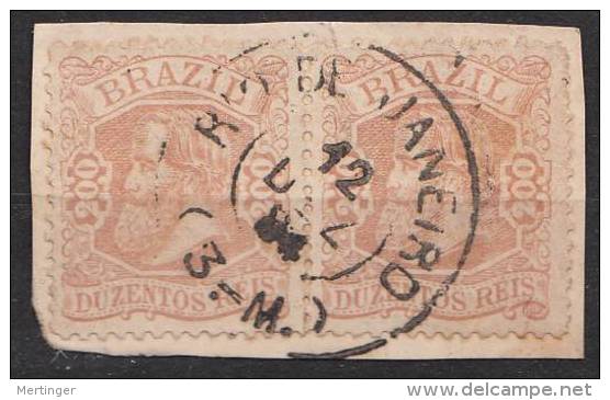 Brazil Brasilien Mi# A52 Used Pair 200R Dom Pedro 1882 On Fragment - Used Stamps