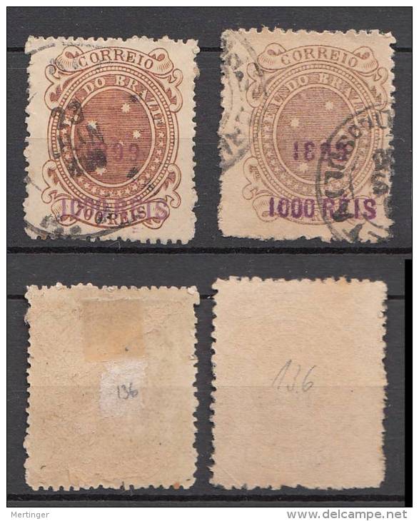 Brazil Brasilien Mi# 2x 136 Used 1000R Overprint Perf. 11 And 13 - Gebraucht