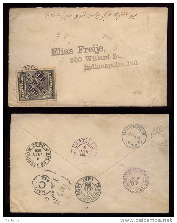 Brazil Brasilien 1898 300R Overprint Cover ESPIRITO SANTO To USA - Cartas & Documentos