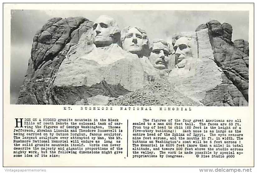 210539-South Dakota, Mount Rushmore, RPPC, Rise Studio No 600 - Mount Rushmore