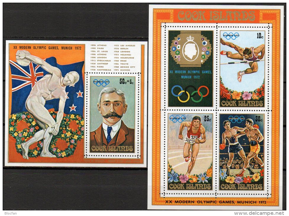 Coubertin Sommerolympiade München 1972 Cook Islands Block 15+16 ** 7€ Sprint Bf M/s Sport Bloc Olympic Sheet Of Oceanien - Cookinseln