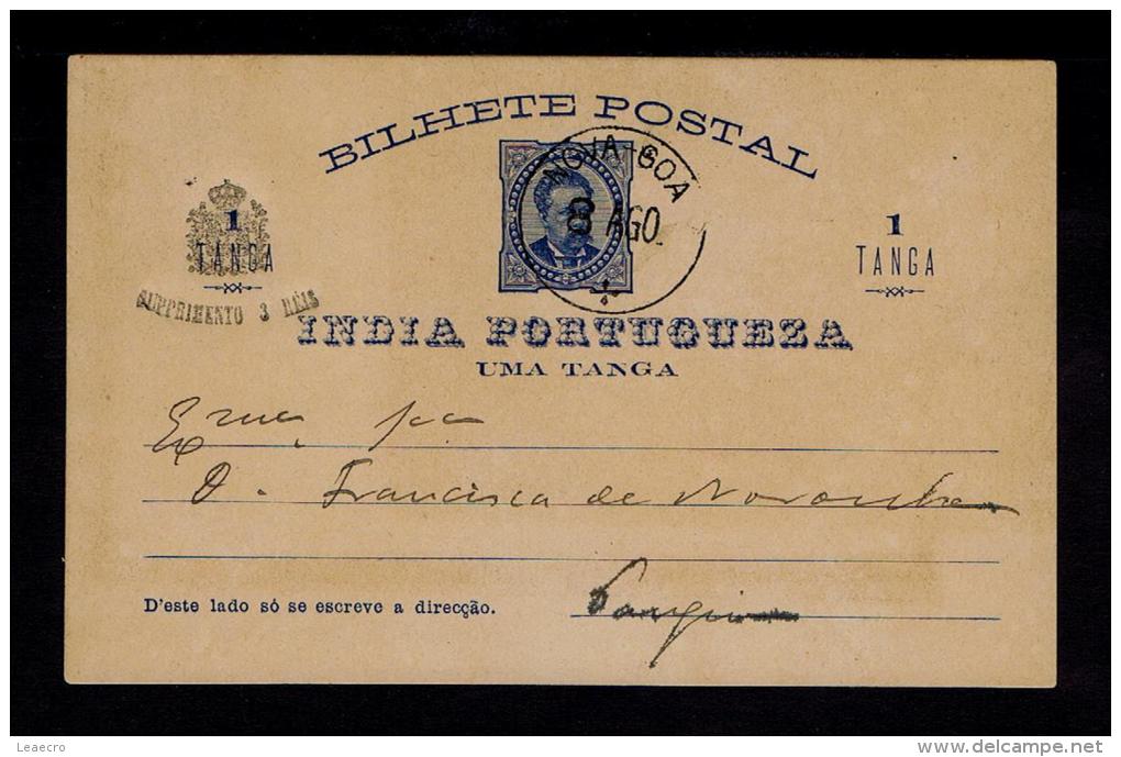 Gc1501 India NOVA GOA 08-08-1900's Entier Postale Postal Stationery + Additional 3 Réis On 1 Tanga Portugal - Portuguese India