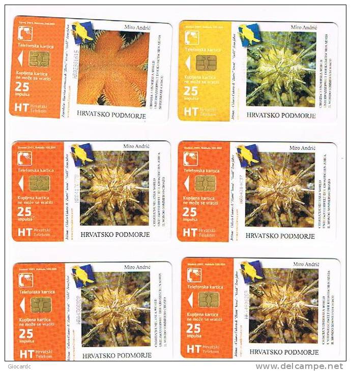 CROAZIA (CROATIA) - CHIP  - HPT 2001 CROATIA'S UNDERSEA LIFE: COMPLET SET OF 6    - USED - RIF. 6747 - Croazia