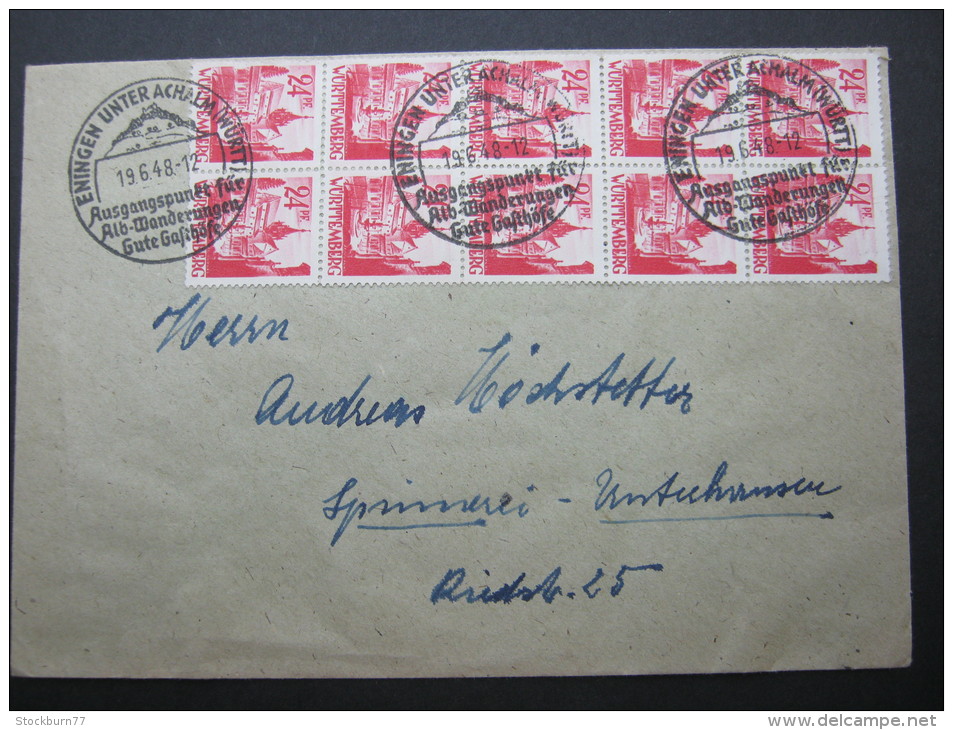1948, 19.6., Zehnfachfrankatur Auf Brief Aus Eningen, Recht Selten - Autres & Non Classés