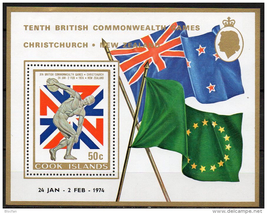 Diskuswerfer Commonwealth-Spiele 1974 Cook Islands Block 31 ** 2€ Flagge Blocchi Bf Sport Bloc Olympic Sheet Of Oceanien - Cook