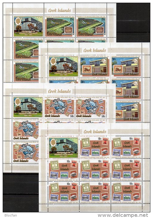 Globus 100 Jahre UPU 1974 Cook Islands 424/7 4xKB ** 24€ Stamp On Stamp Blocchi Bf M/s Mail Bloc Flag Sheetlets Oceanien - Cook