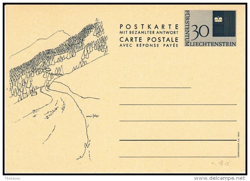 Liechtenstein 1965, Postal Stationery With Paid Reply, Mint - Stamped Stationery