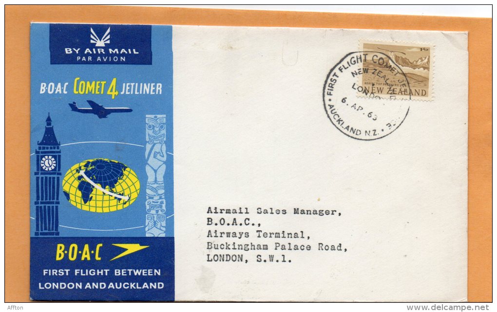 First Flight London Auckland 1963 Air Mail Cover - Airmail