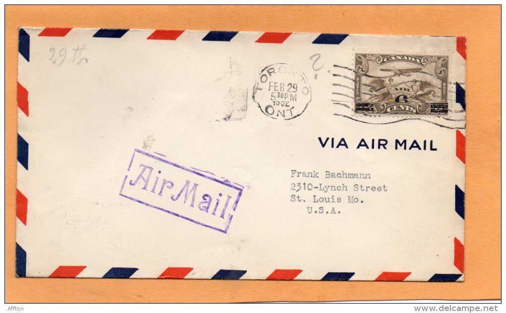 Canada Feb 29 1932 Air Mail Cover - Airmail