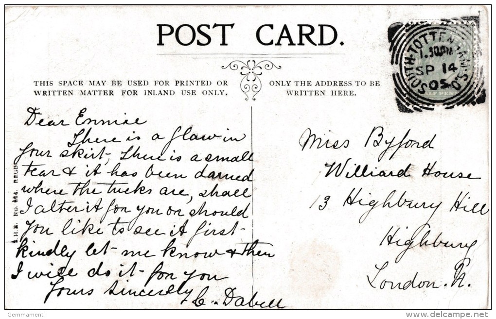 POSTAL HISTORY - 19105 SQUARED CIRCLE - SOUTH TOTTENHAM - Marcophilie