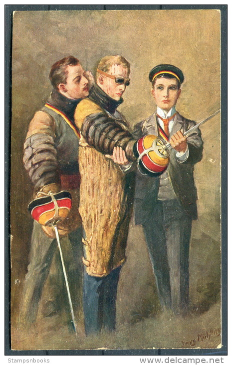 Georg Muehlberg - Hofkunsthandlung Studentenleben Nr. 15 Studentika Mensurpause Fencing Postcard - Other & Unclassified