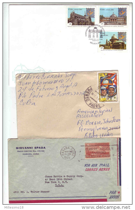 Cuba 3 Cover 1949 1981 2001 Exposicion Filatelica Mundial Belgica FDC - Lettres & Documents