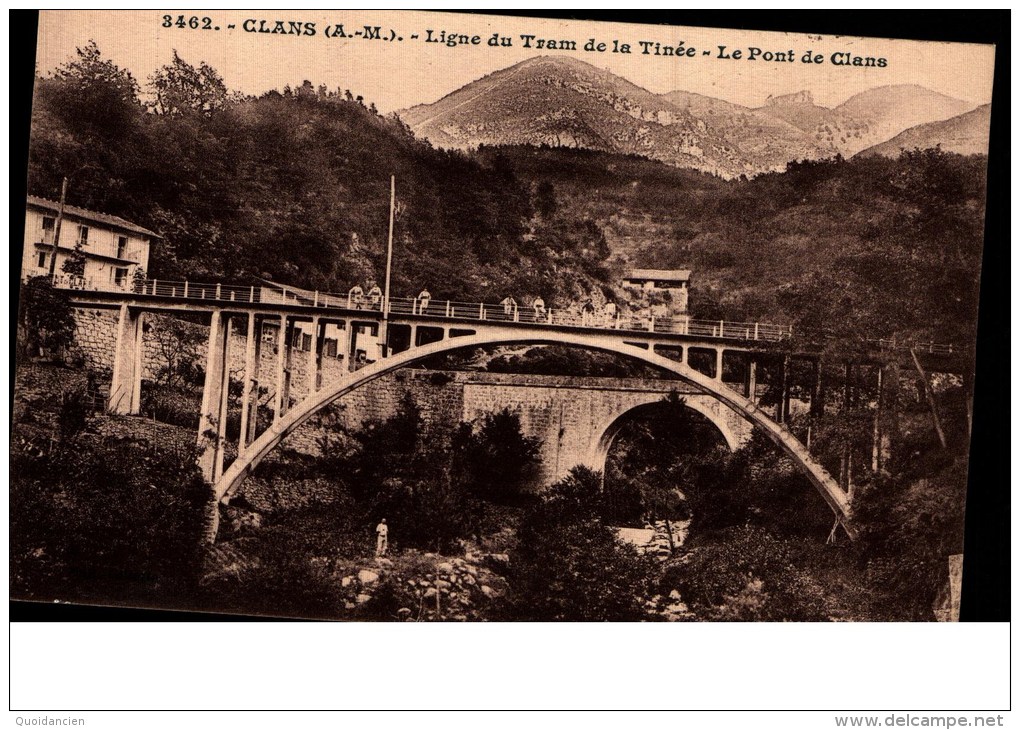 Cpa Animée  -  CLANS  ( Alpes  Maritimes  ) Ligne Du Tram De La Tinée  -  Le Pont De Clans - Autres & Non Classés